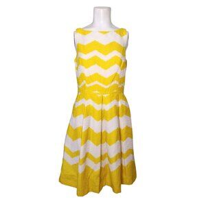 Just Taylor Fit & Flare Dress Size 6 Chevron Yellow Pockets Summer Career Party